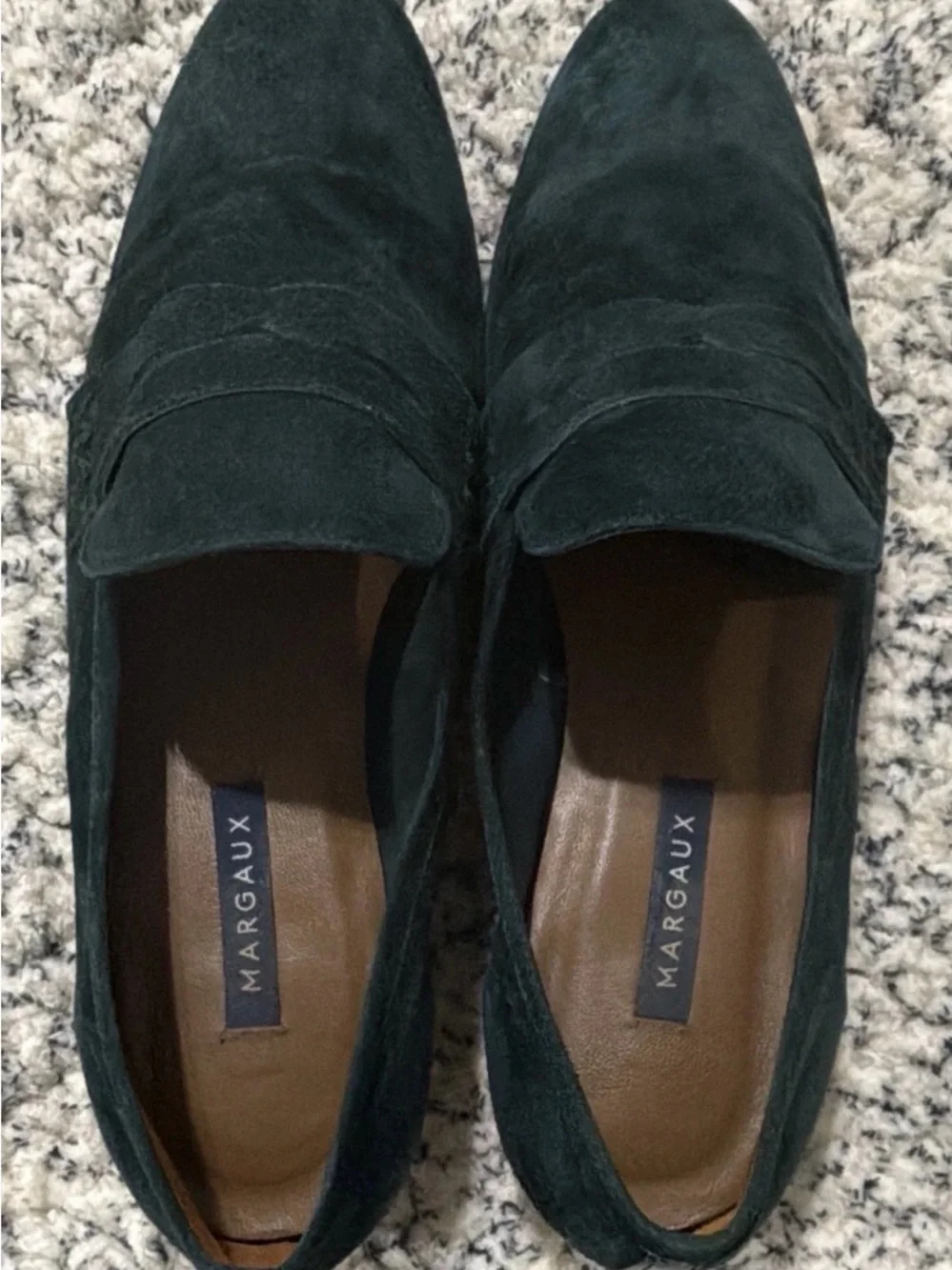 Margaux Dark Green Suede Penny Loafers